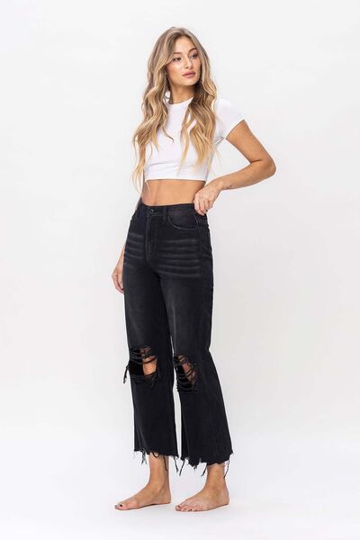 Vintage Ultra High Waist Distressed Crop Flare Jeans