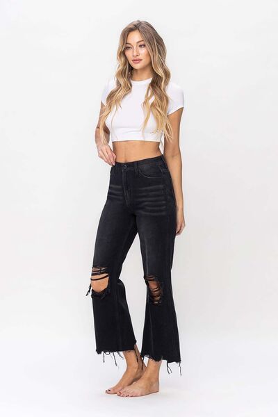 Vintage Ultra High Waist Distressed Crop Flare Jeans