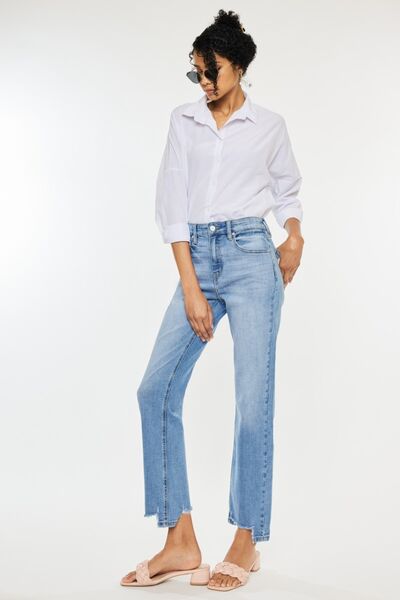 High Waist Raw Hem Straight Jeans