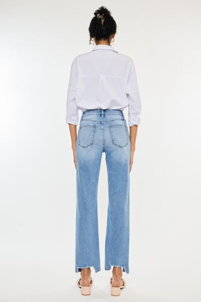 High Waist Raw Hem Straight Jeans