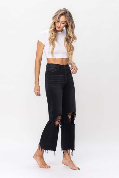 Vintage Ultra High Waist Distressed Crop Flare Jeans