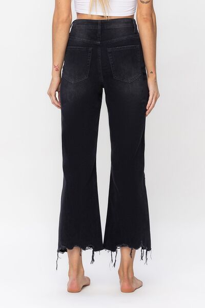 Vintage Ultra High Waist Distressed Crop Flare Jeans