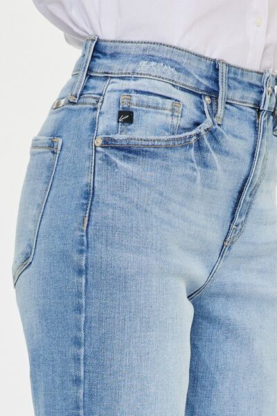 High Waist Raw Hem Straight Jeans