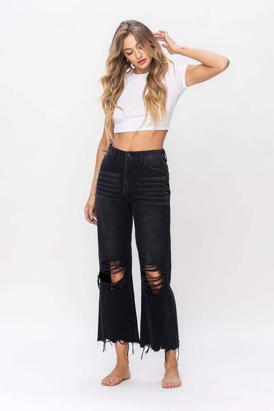 Vintage Ultra High Waist Distressed Crop Flare Jeans