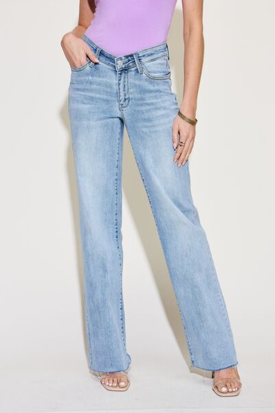 V Front Waistband Straight Jeans