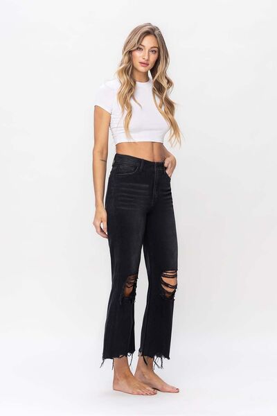 Vintage Ultra High Waist Distressed Crop Flare Jeans