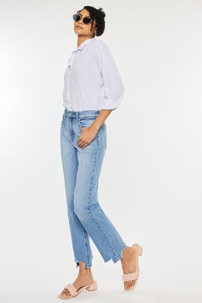 High Waist Raw Hem Straight Jeans