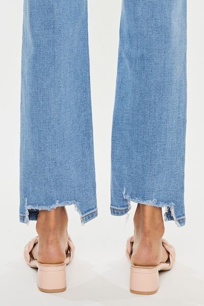 High Waist Raw Hem Straight Jeans